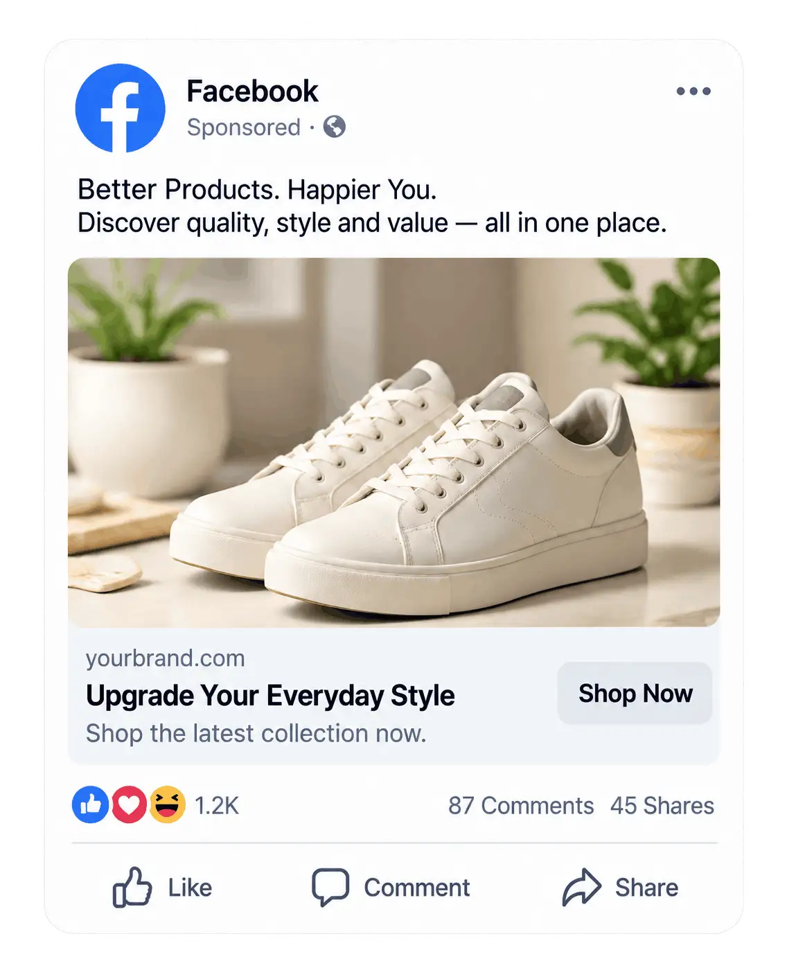 Facebook sponsored ad creative for a shoe brand